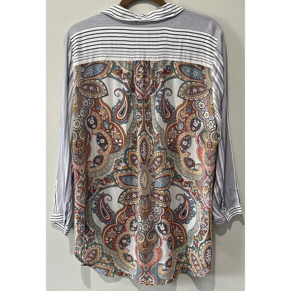 Chicos Button Up Shirt Womens 3P XL Embroidered Floral Paisley Long Sleeve MOP‎ - Picture 5 of 9